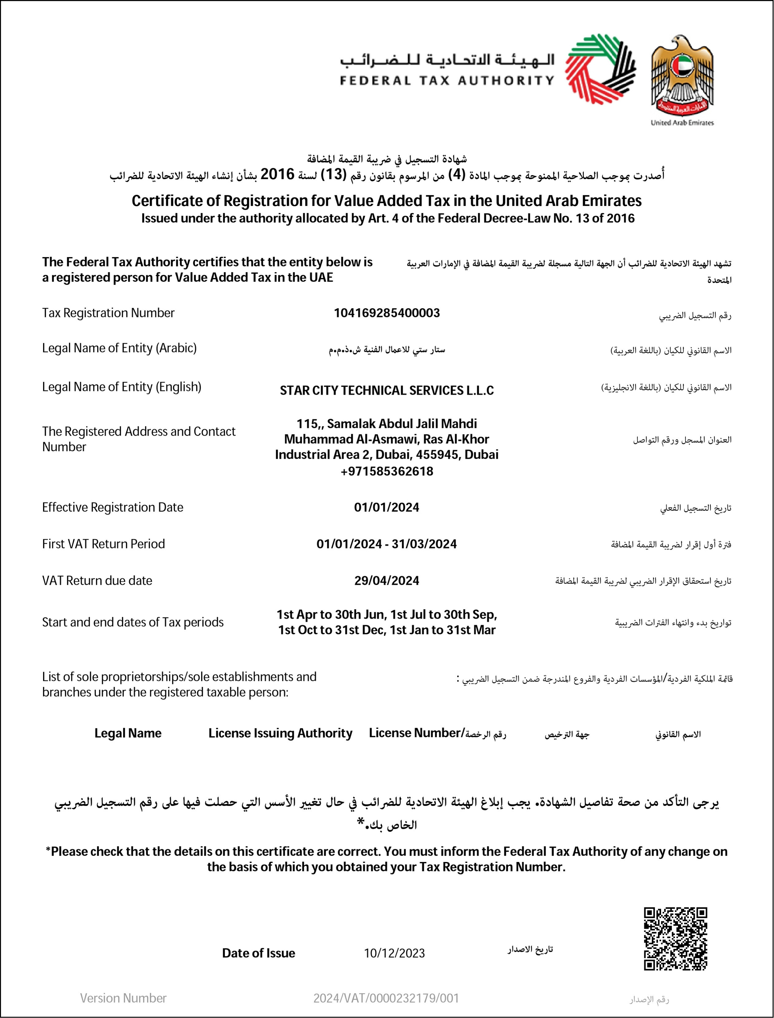 Federal Tax Authority VAT Registration